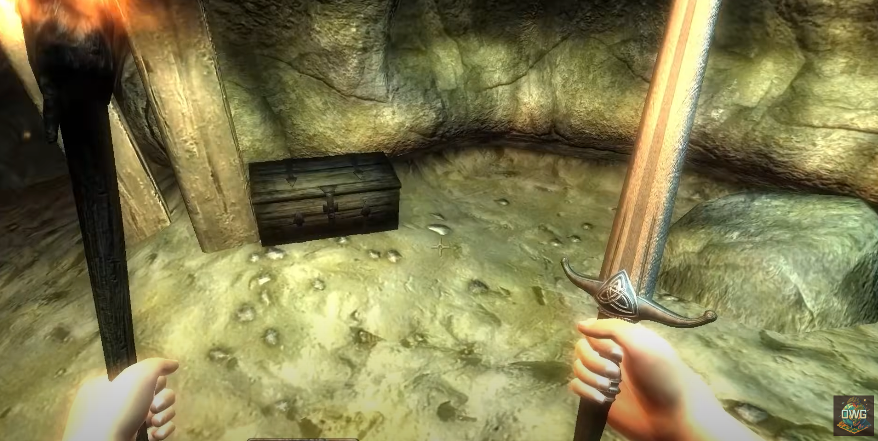 A player discovering hidden treasures in a dungeon.